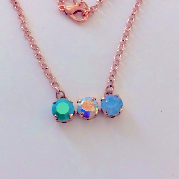 Iridescent Turquoise, Light Sapphire Opal +AB Crystal Bar Necklace - Picture 9 of 11